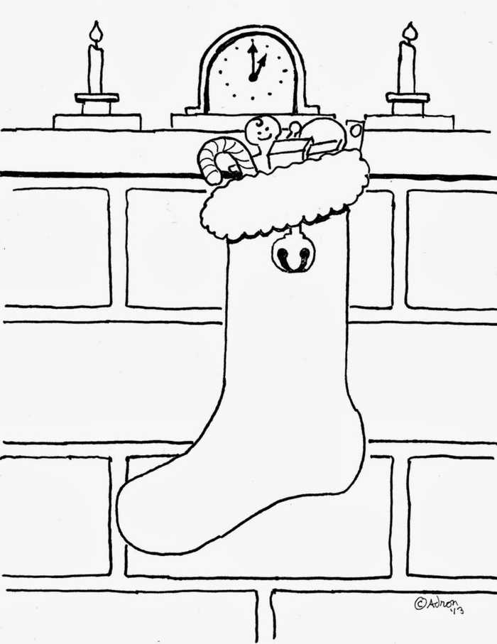 Hung Christmas Stocking Coloring Page