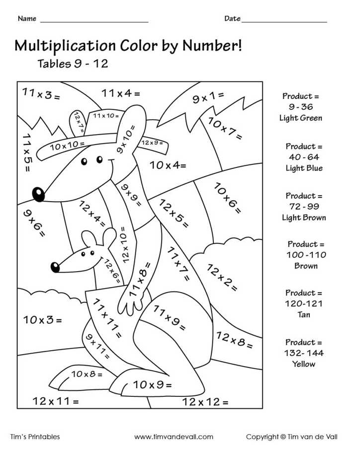 Kangaroo Color By Number Multiplication