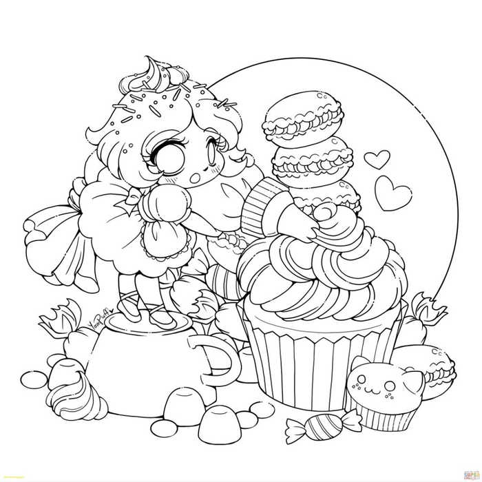 Kawaii Princess Cupcake Coloring Page