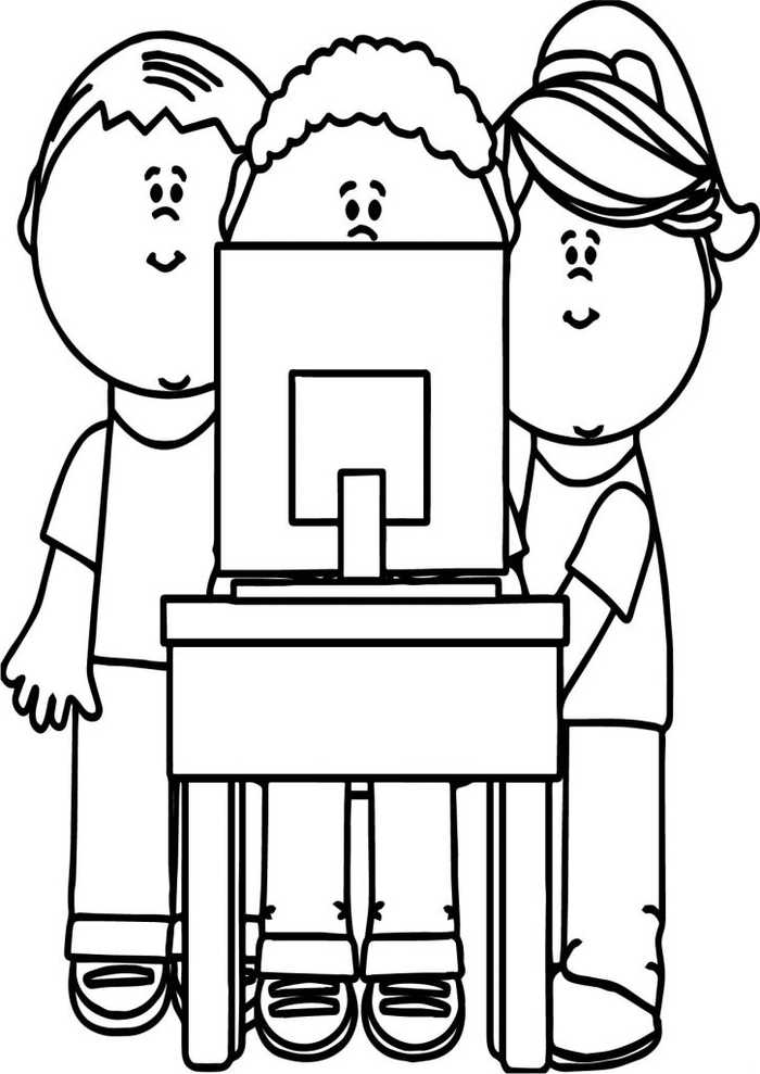 Kids On Computer Coloring Pages 1