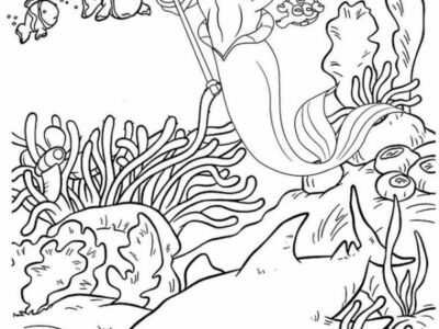 King Triton and Beautiful Coral Reef Coloring Page