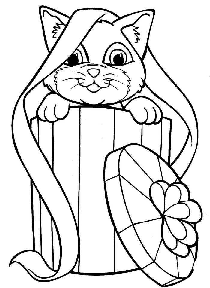 Kitty For Christmas Present Coloring Page