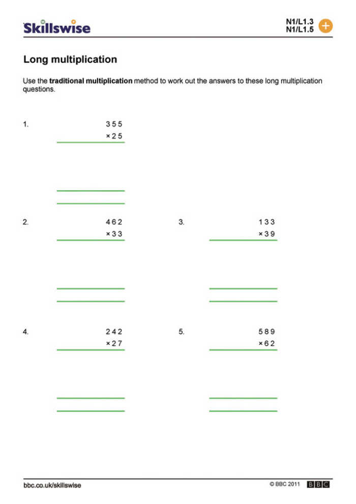 Long Multiplication Worksheets