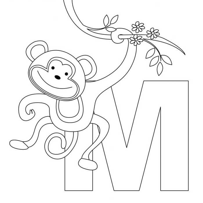 M Is For Monkey Animal Coloring Pages