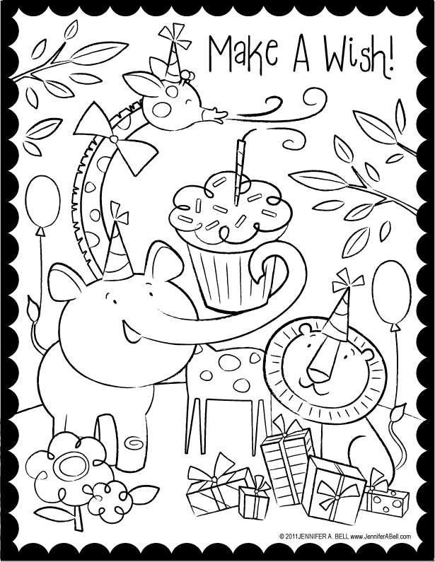 Make A Wish Animal Birthday Coloring Page