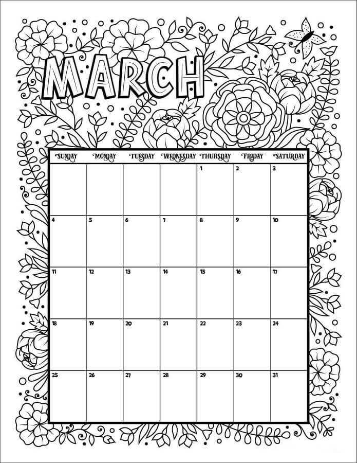 March Calendar Coloring Pages