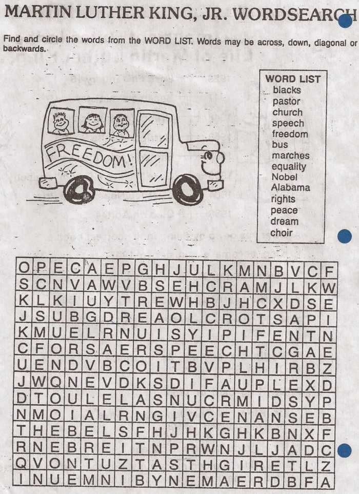 Martin Luther King Jr Wordsearch