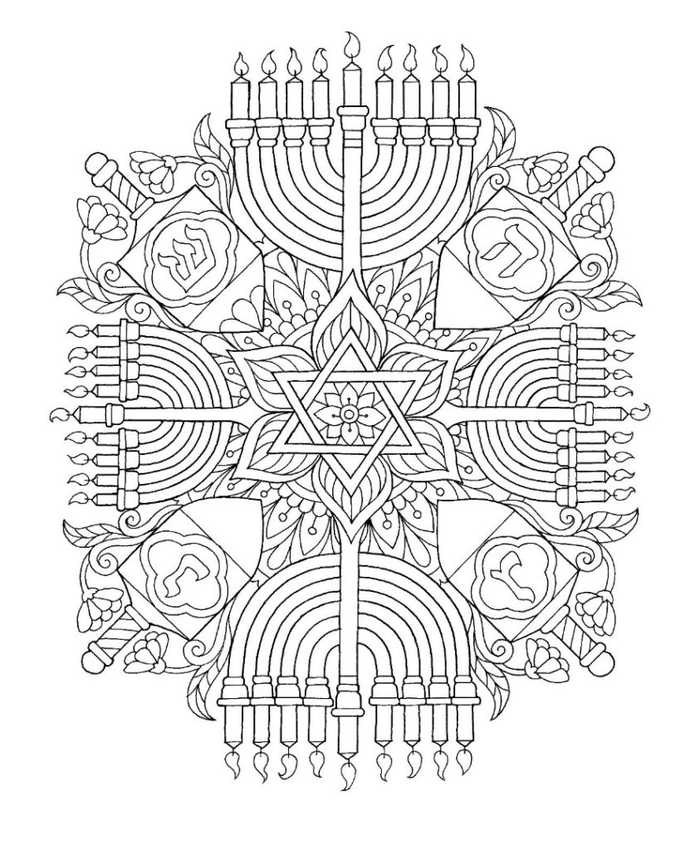 Menorah Design Hanukkah Coloring Pages