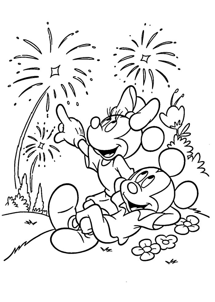 Mickey And Minnie Fireworks Coloring Pages