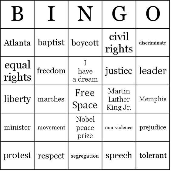 Mlk Bingo Printable