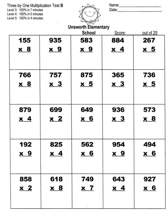 Multiplication Speed Test Worksheet