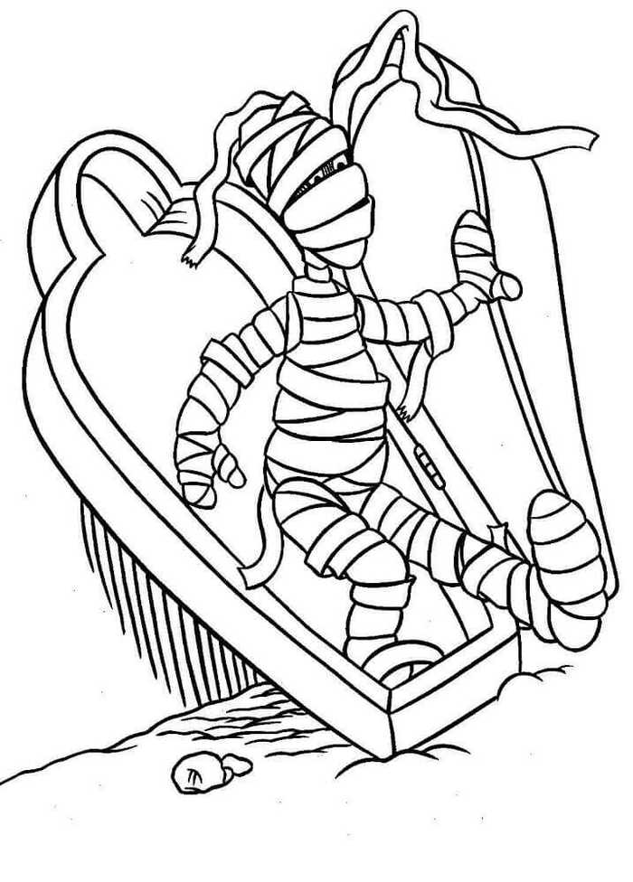 Mummy In Coffin Coloring Pages