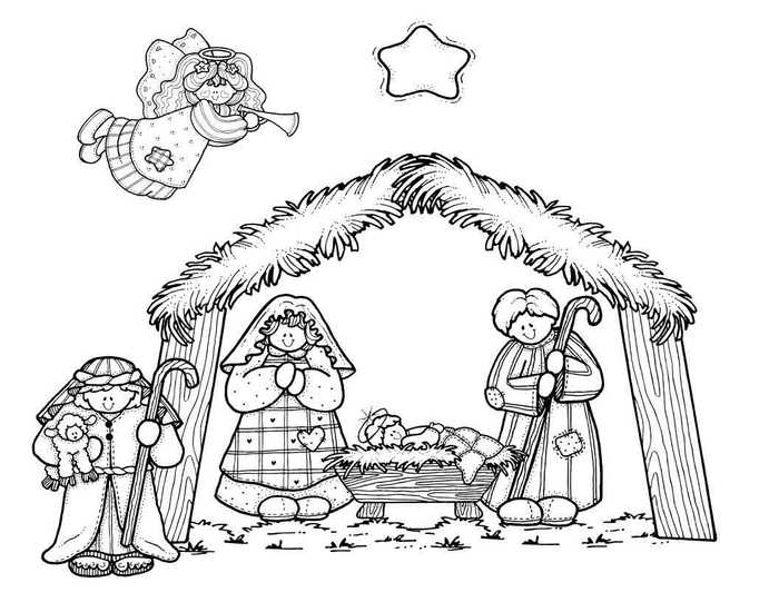 Nativity Scene Coloring Page