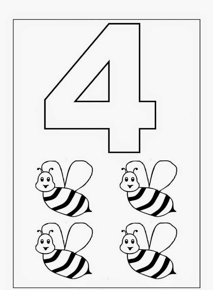 Number 4 Kindergarten Coloring Page