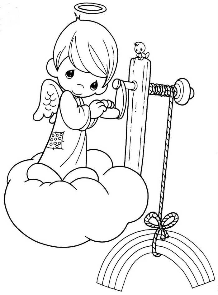 Precious Angel Rainbow Coloring Page