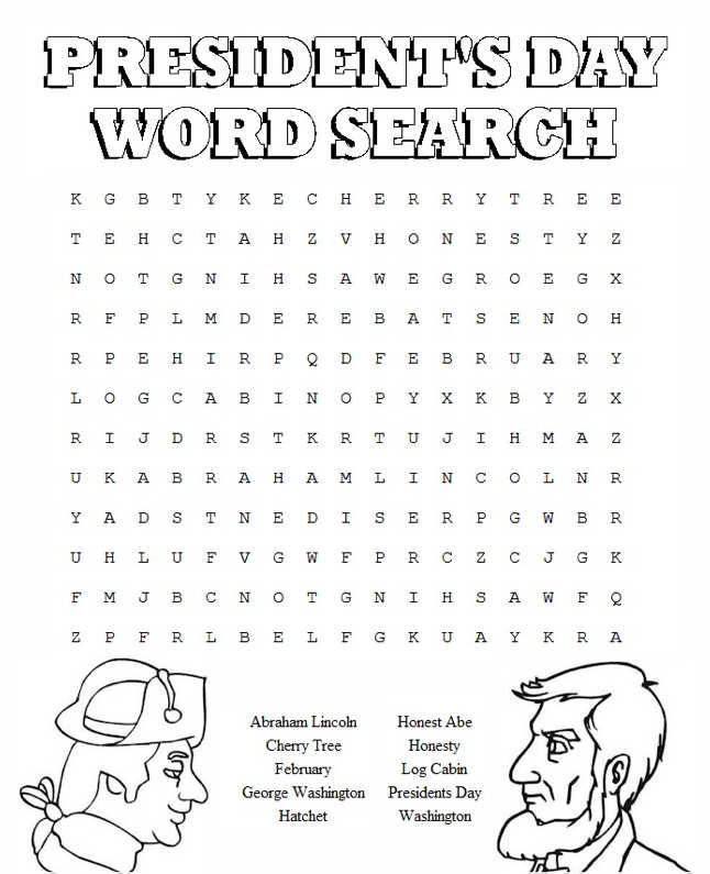 Presidents Day Word Search Puzzle