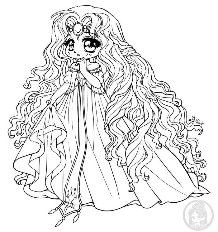 Pretty Kawaii Princess Coloring Page