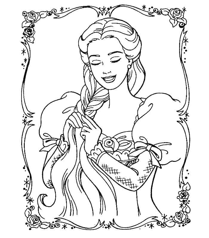 Princess Braiding Hair Coloring Page