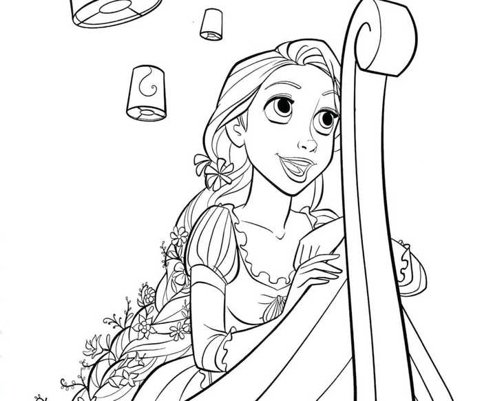 Princess Rapunzel At The Lanterns Coloring Page