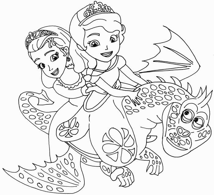 Princess Sophia And Dragon Coloring Page