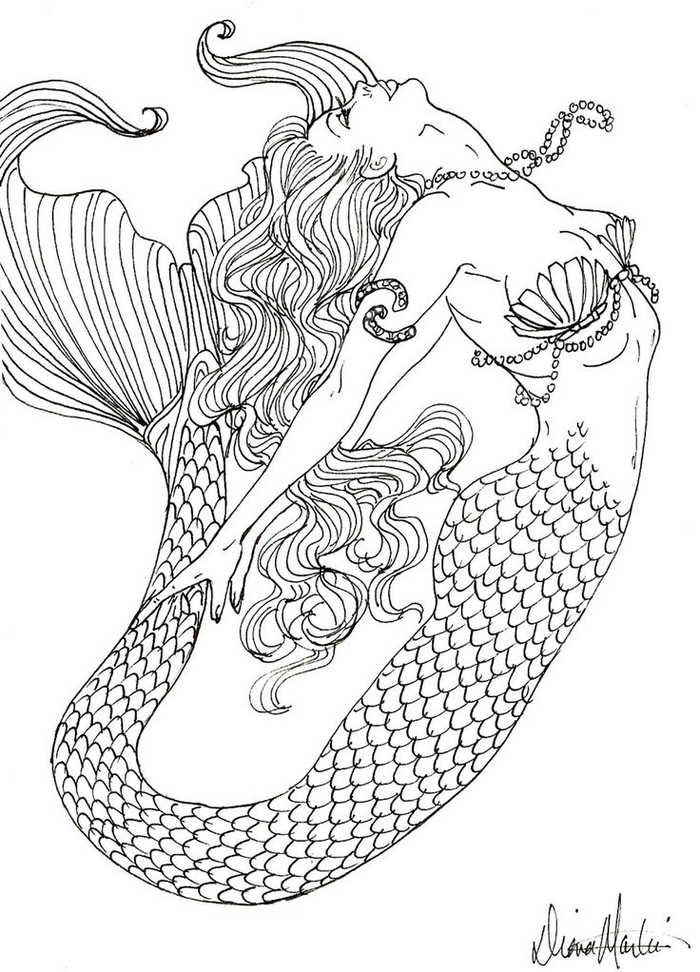 Realistic Mermaid Coloring Page Printables