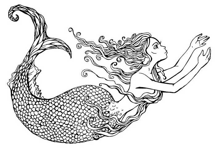 Realistic Mermaid Coloring Pages