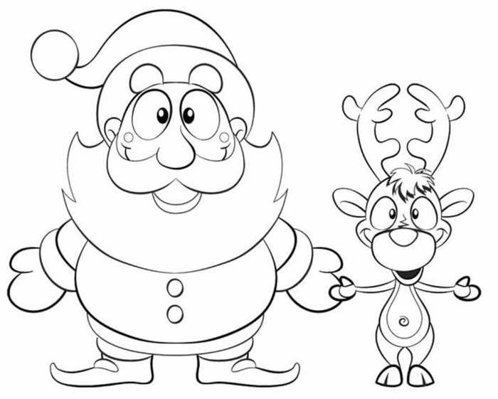 Santa And Reindeer Coloring Pages