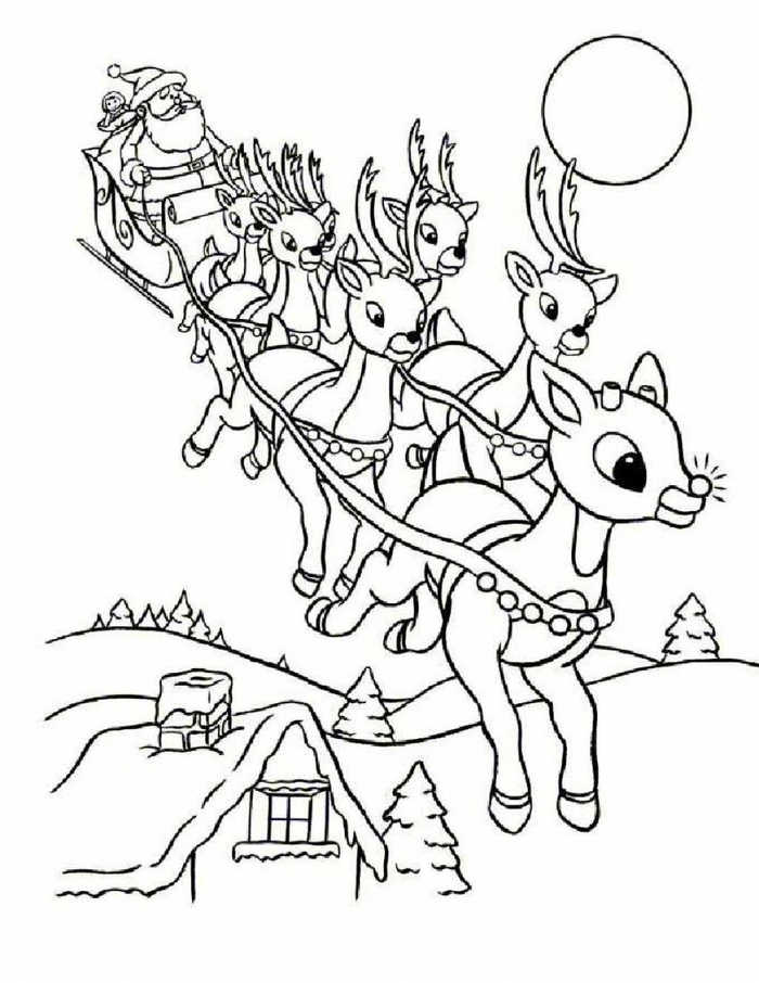 Santa And Rudolph Coloring Page