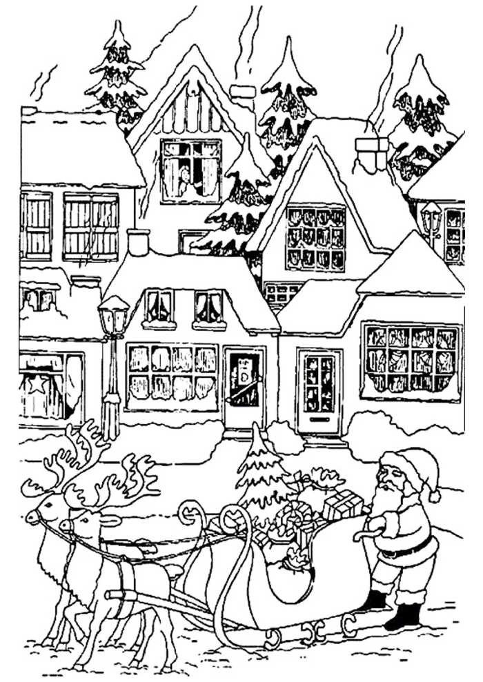 Santa Claus Scene Coloring Page