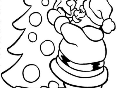 Santa Decorating Christmas Tree Coloring Page