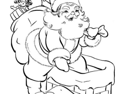 Santa Down The Chimney Coloring Page