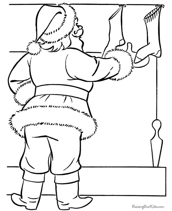 Santa Filling Christmas Stocking Coloring Page