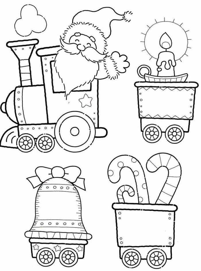 Santa Train Coloring Page Cutout