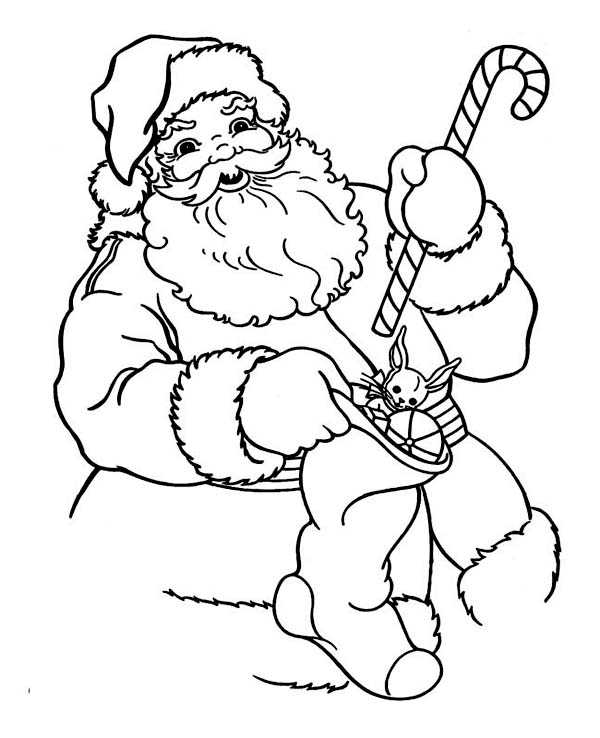 Santa With Candy Cane Coloring Pages