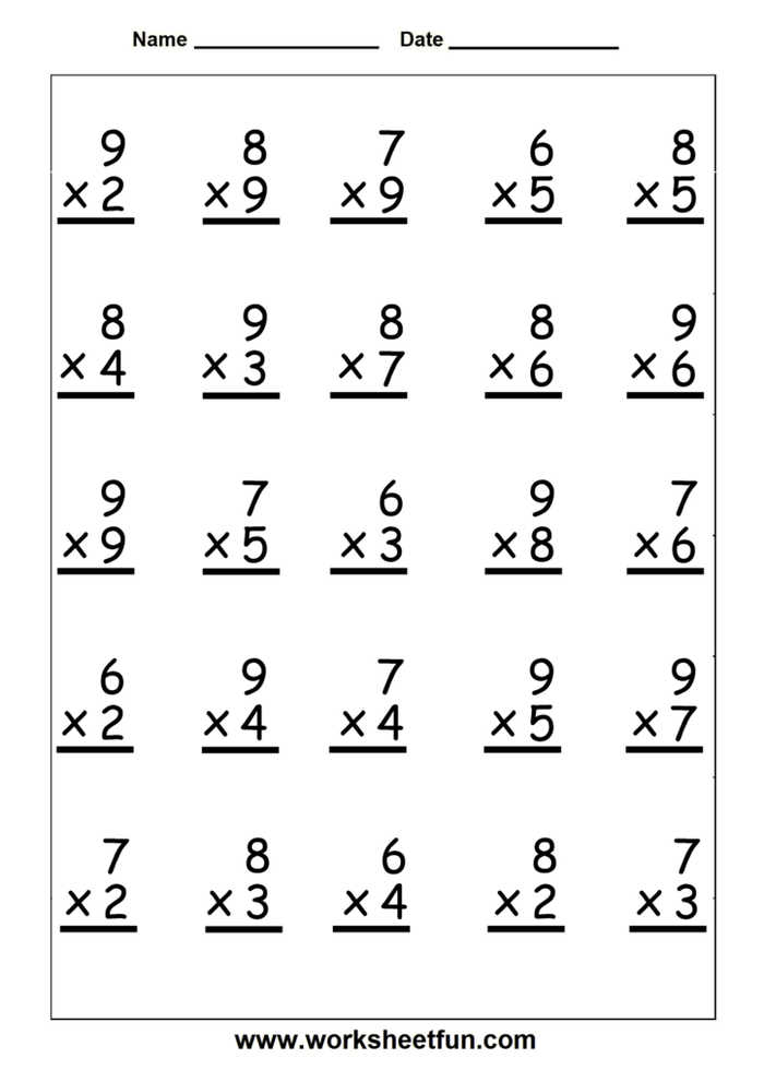 Single Digit Multiplication Worksheet