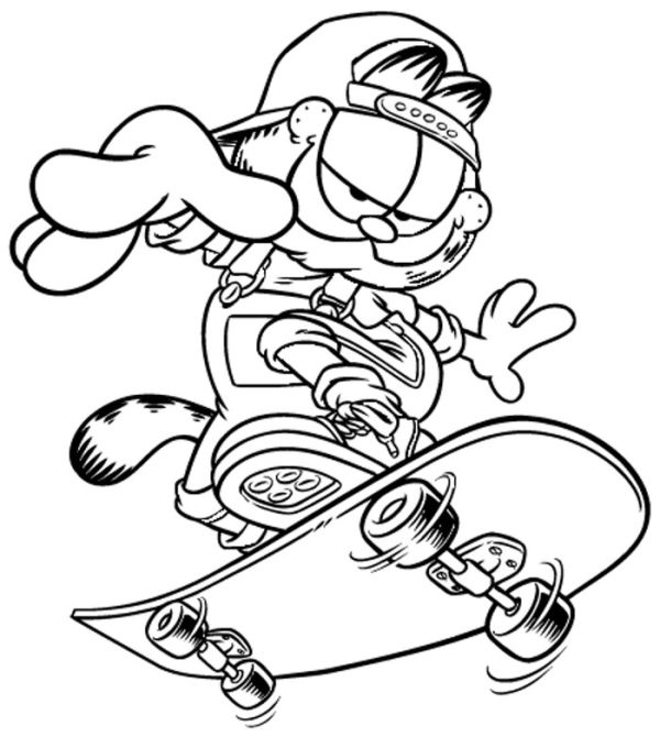 Skating garfield coloring pages