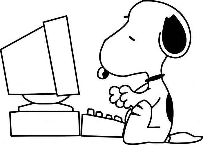 Snoopy On The Computer Coloring Page