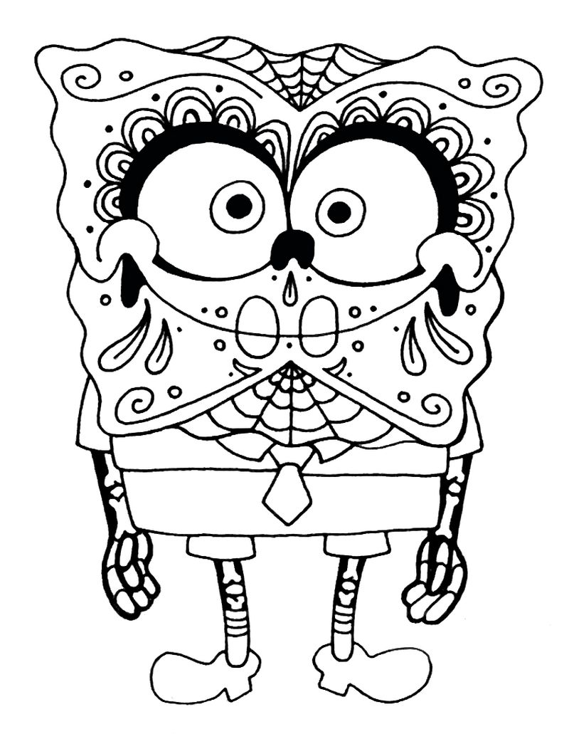 Sponge Bob Sugar Skull Coloring Pages