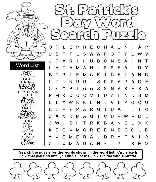 St Patricks Day Word Search Activity Sheet St Patricks Worksheets For Kids