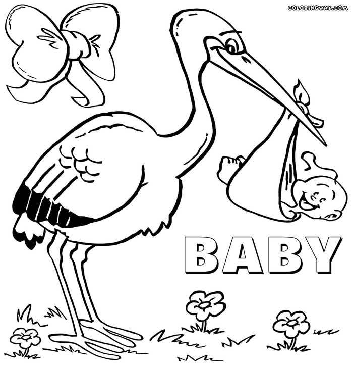 Stork And Newborn Baby Shower Coloring Page