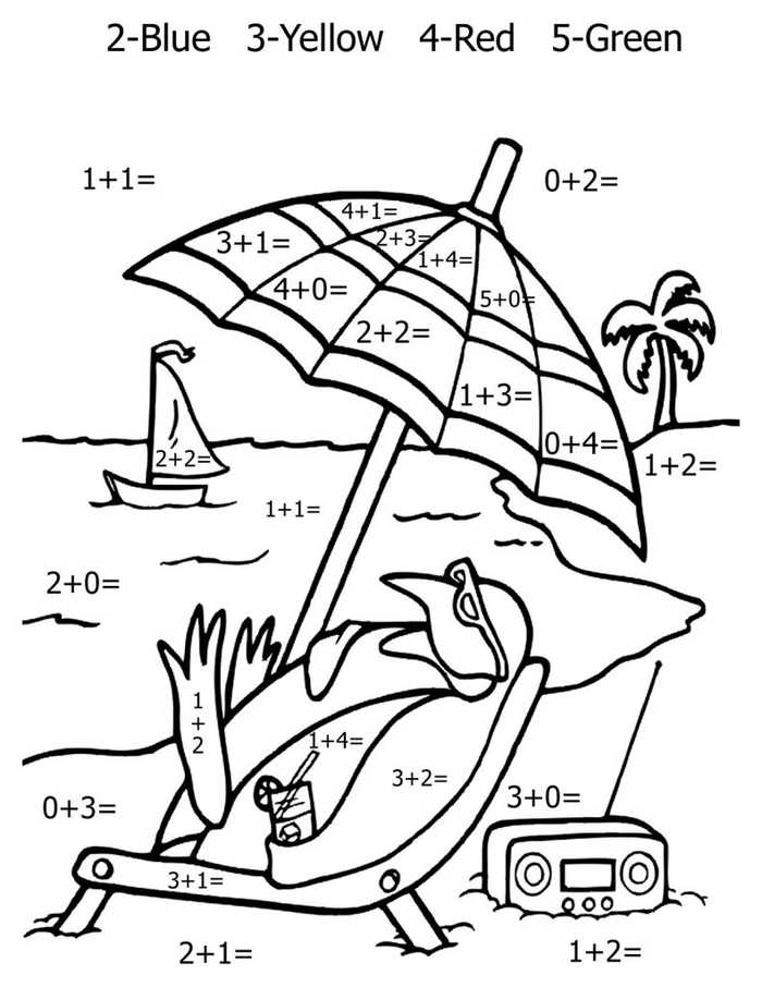 Sunny Addition Math Coloring Pages