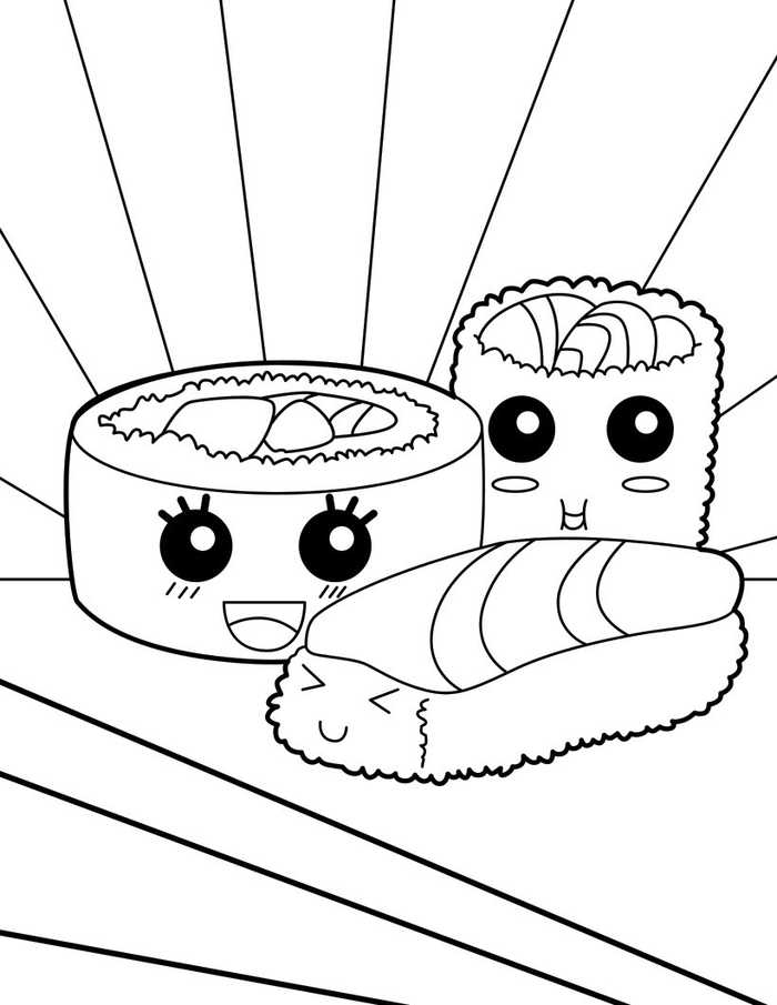 Sushi Kawaii Coloring Pages