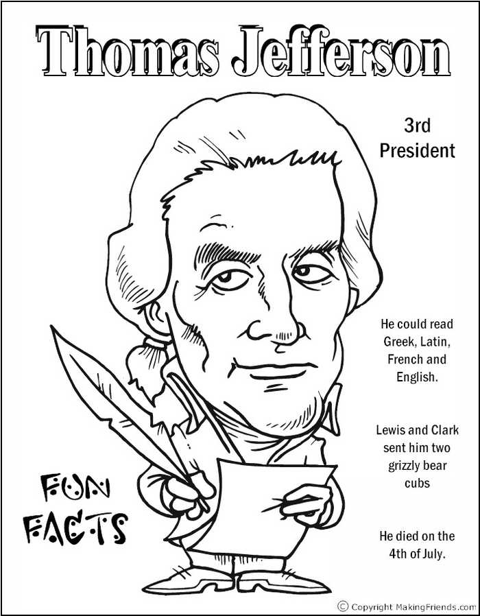 Thomas Jefferson Presidents Day Coloring Page