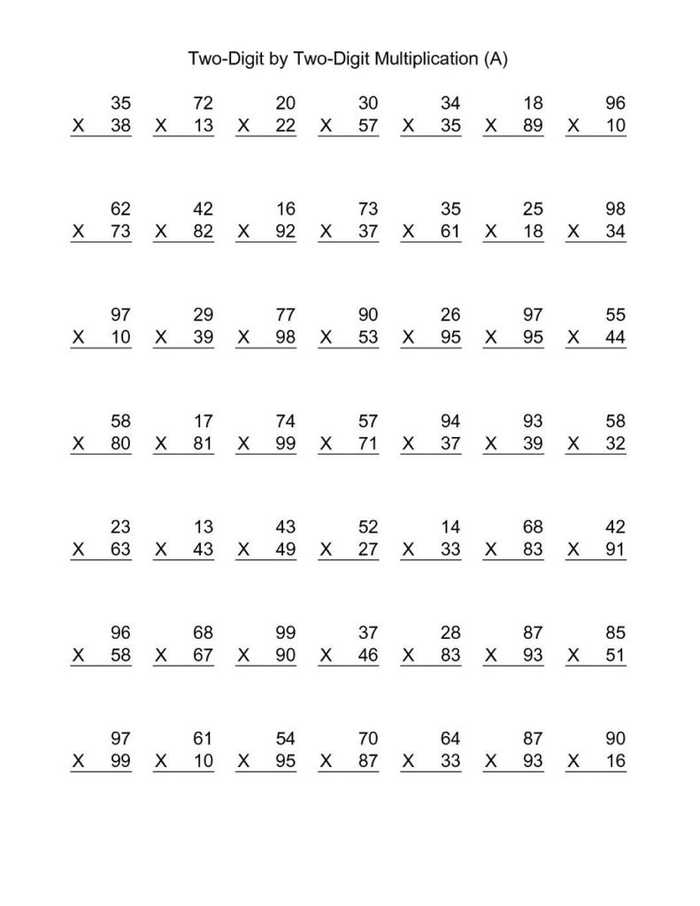 Two Digit Multiplication Practice Worksheet