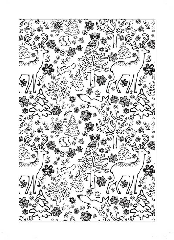 Winter Deer And Nature Design Coloring Page