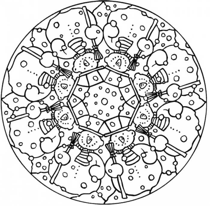 Winter Snowman Mandala Coloring Page