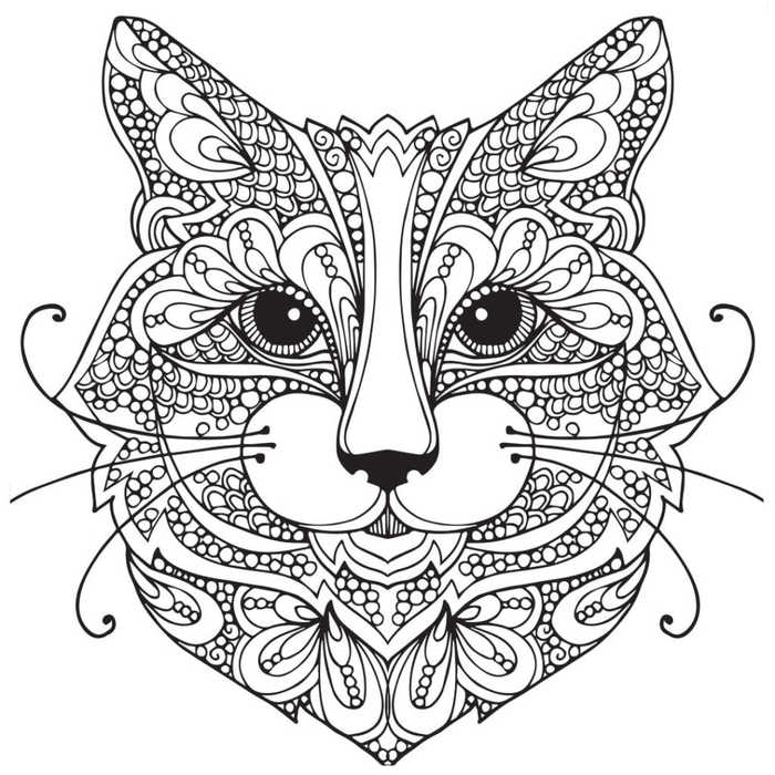 Zen Cat Face Coloring Page For Adults