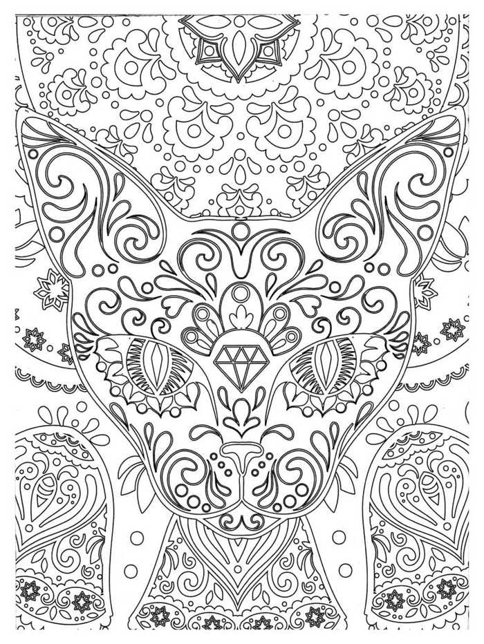 Zen Cat Head Coloring Page Complex