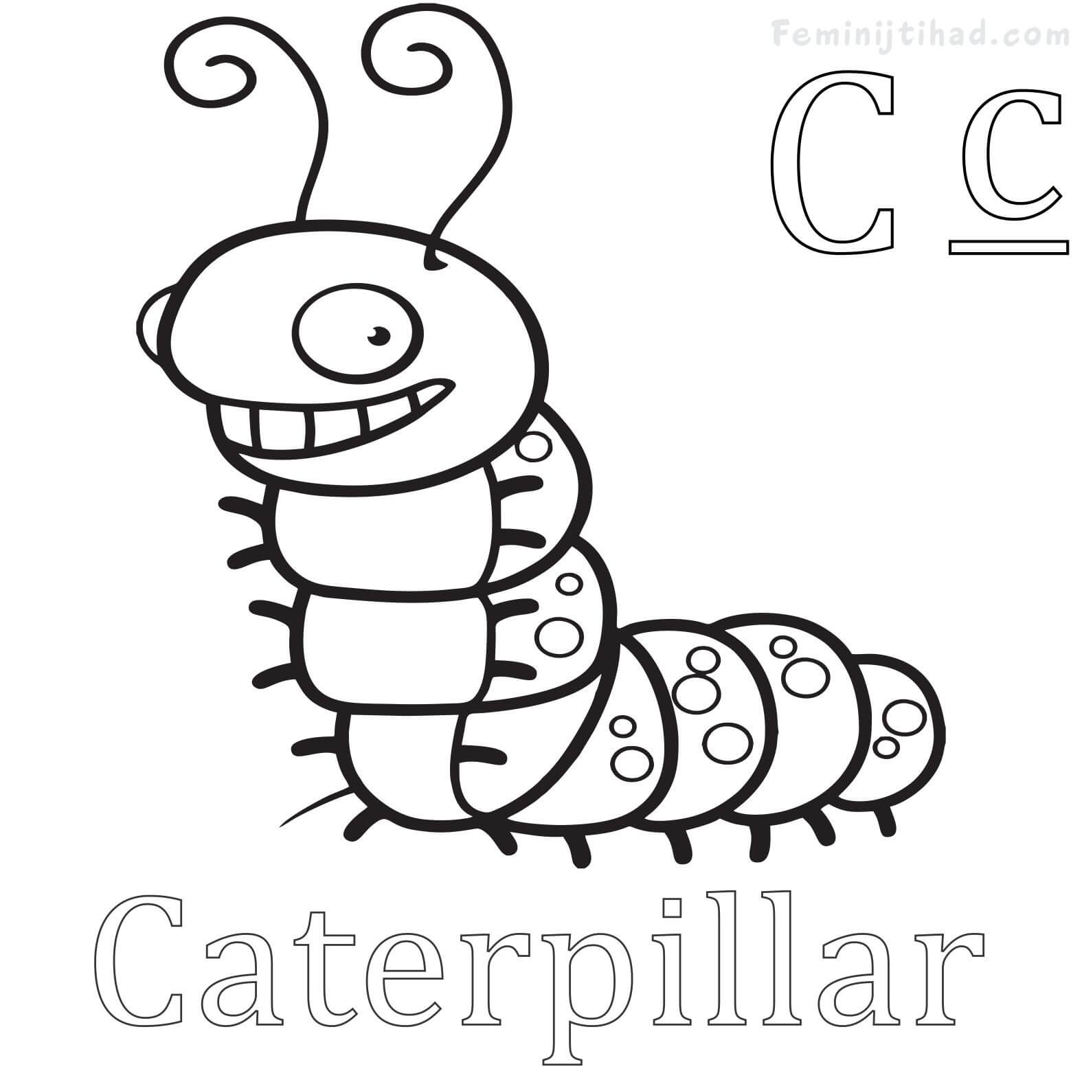 c is for caterpillar coloring page