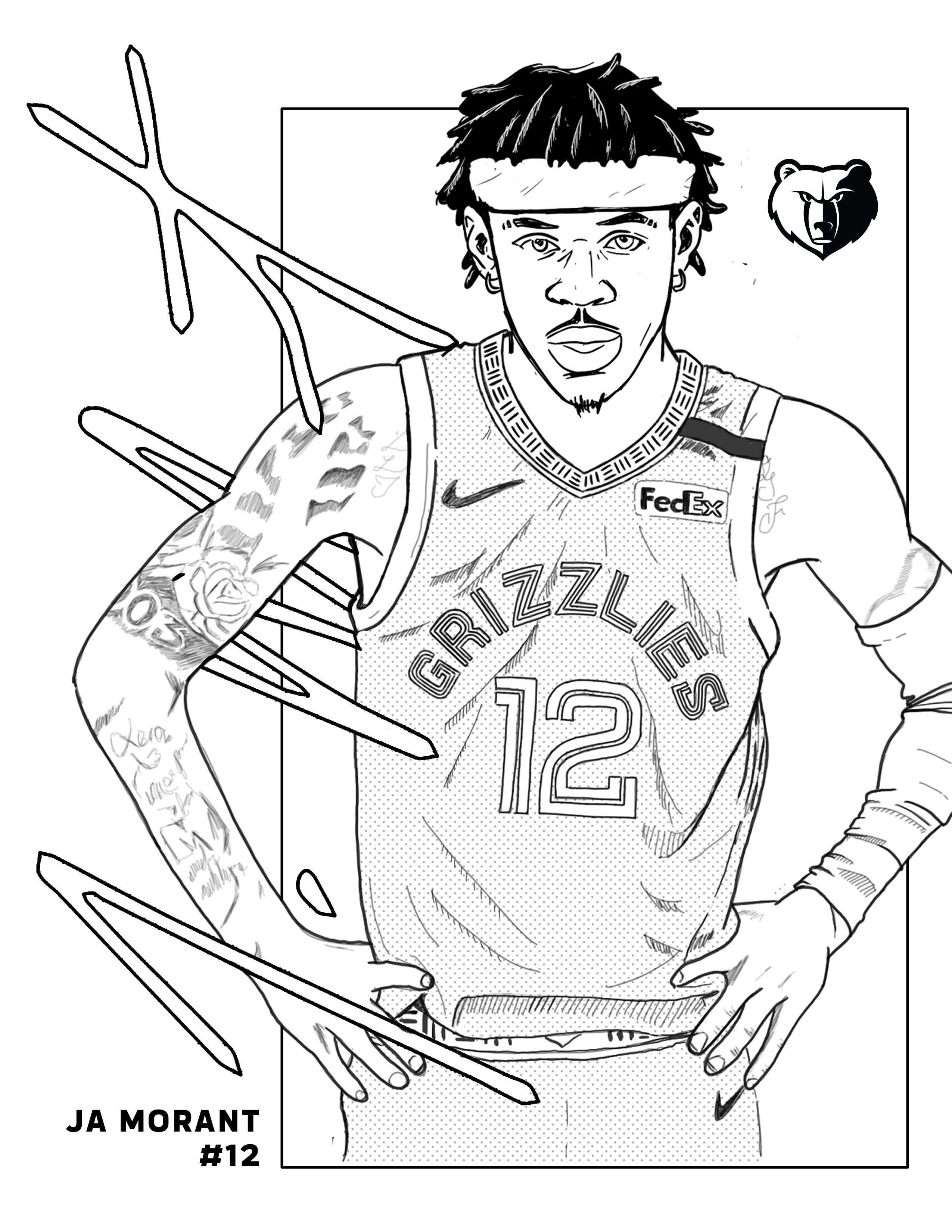 coloring pages memphis grizzlies player